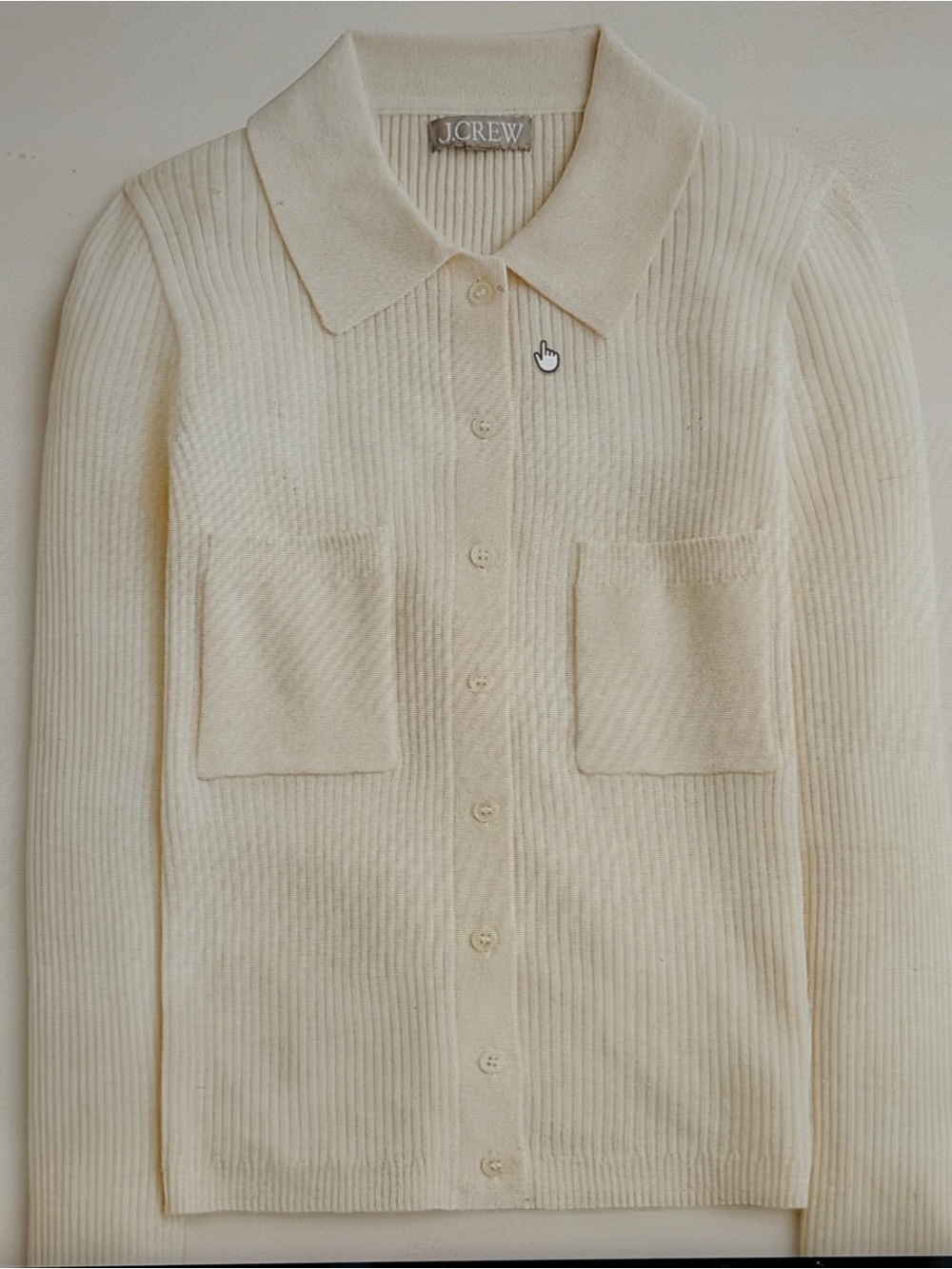 J. Crew collared button up sweater in heather muslin.  M.  EUC